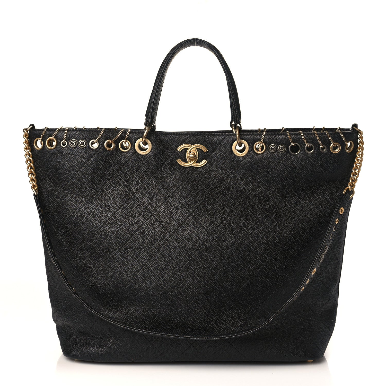 Chanel Caviar Quilted Grommet Embellished Piercing Chic Tote Bag Black 1 of 9