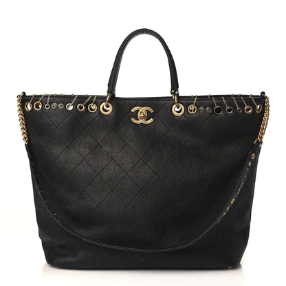 Chanel Caviar Quilted Grommet Embellished Piercing Chic Tote Bag Black 1 of 9