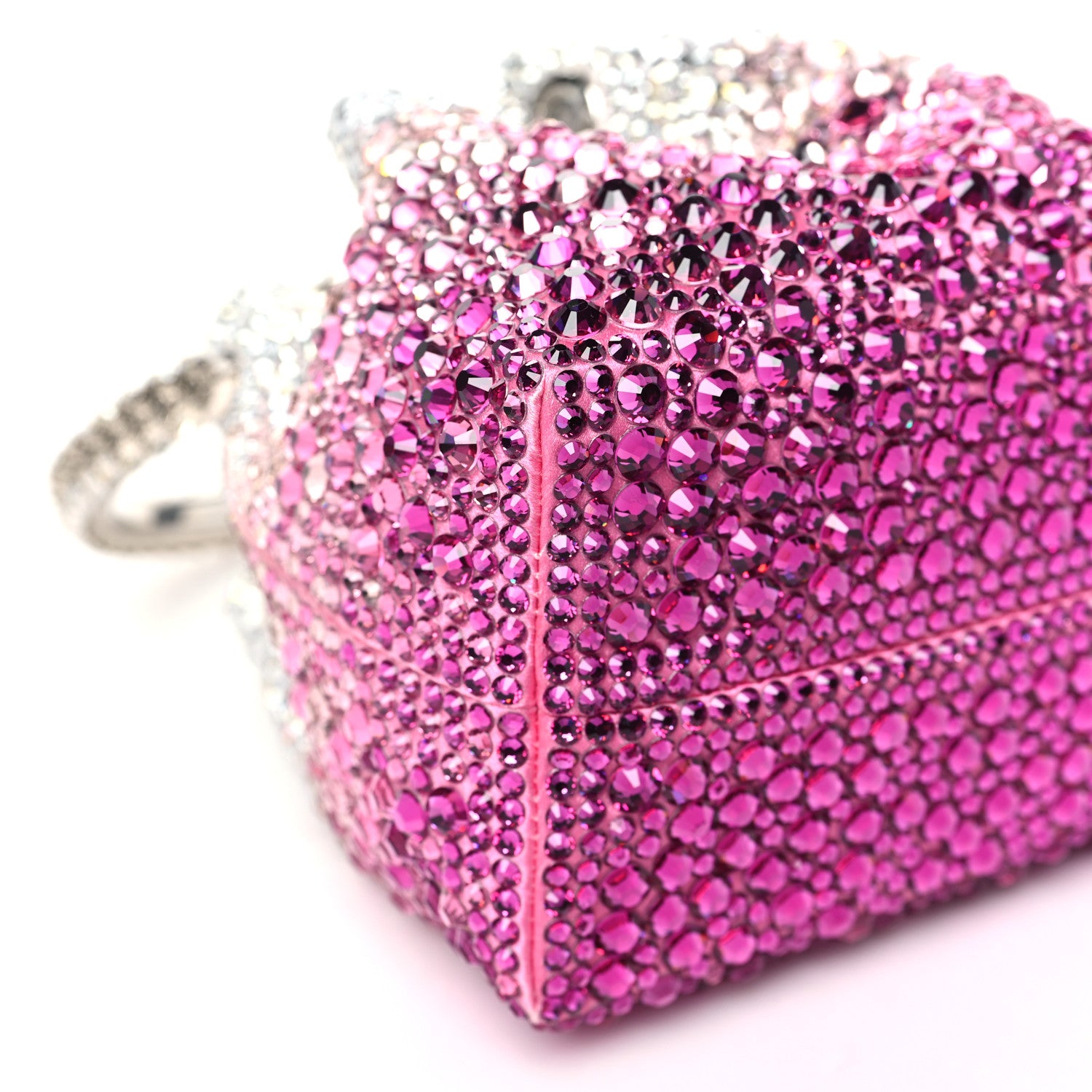 Jimmy Choo Satin Hotfix Crystal Embellished Bon Bon Bucket Bag Candy Pink Silver 9 of 11