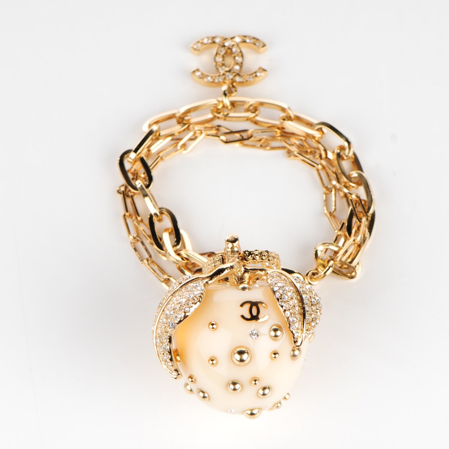 Crystal Apple Charm Bracelet Gold