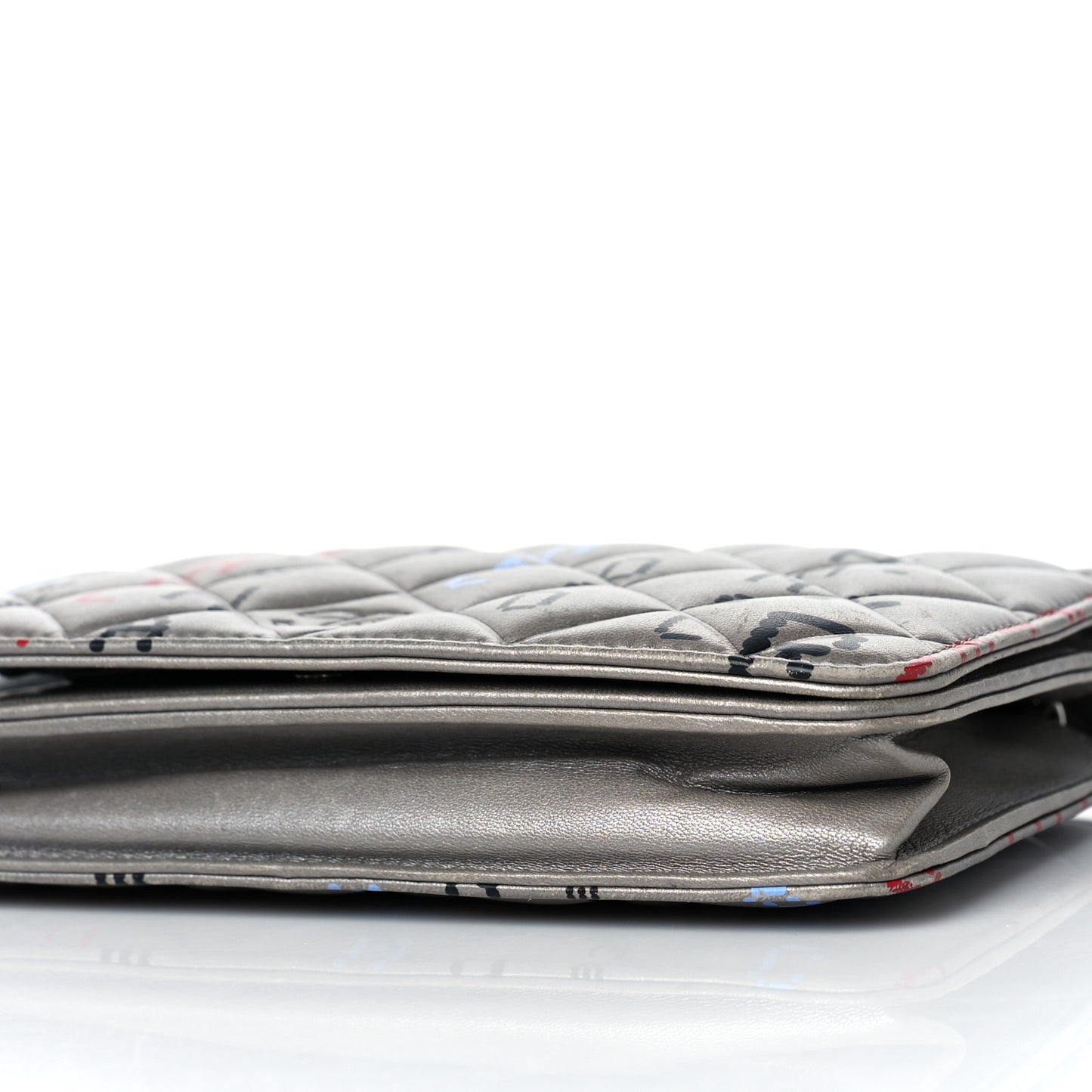 Metallic Lambskin Quilted Data Center Wallet On Chain WOC Silver