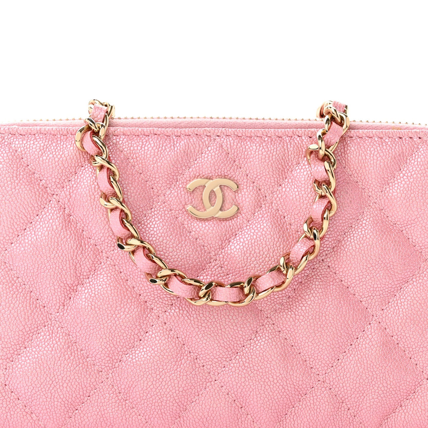 Iridescent Caviar Quilted Small Clutch With Chain Pink