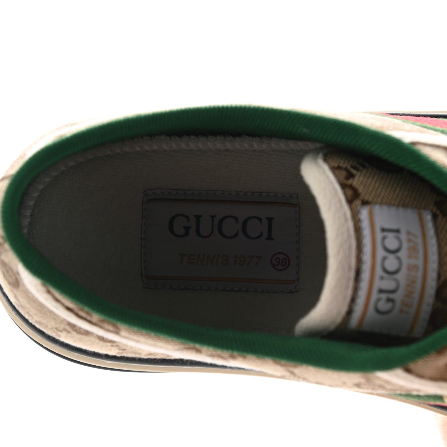 GG Monogram Web Womens 1977 Tennis Sneakers 38 Beige Ebony Mystic White