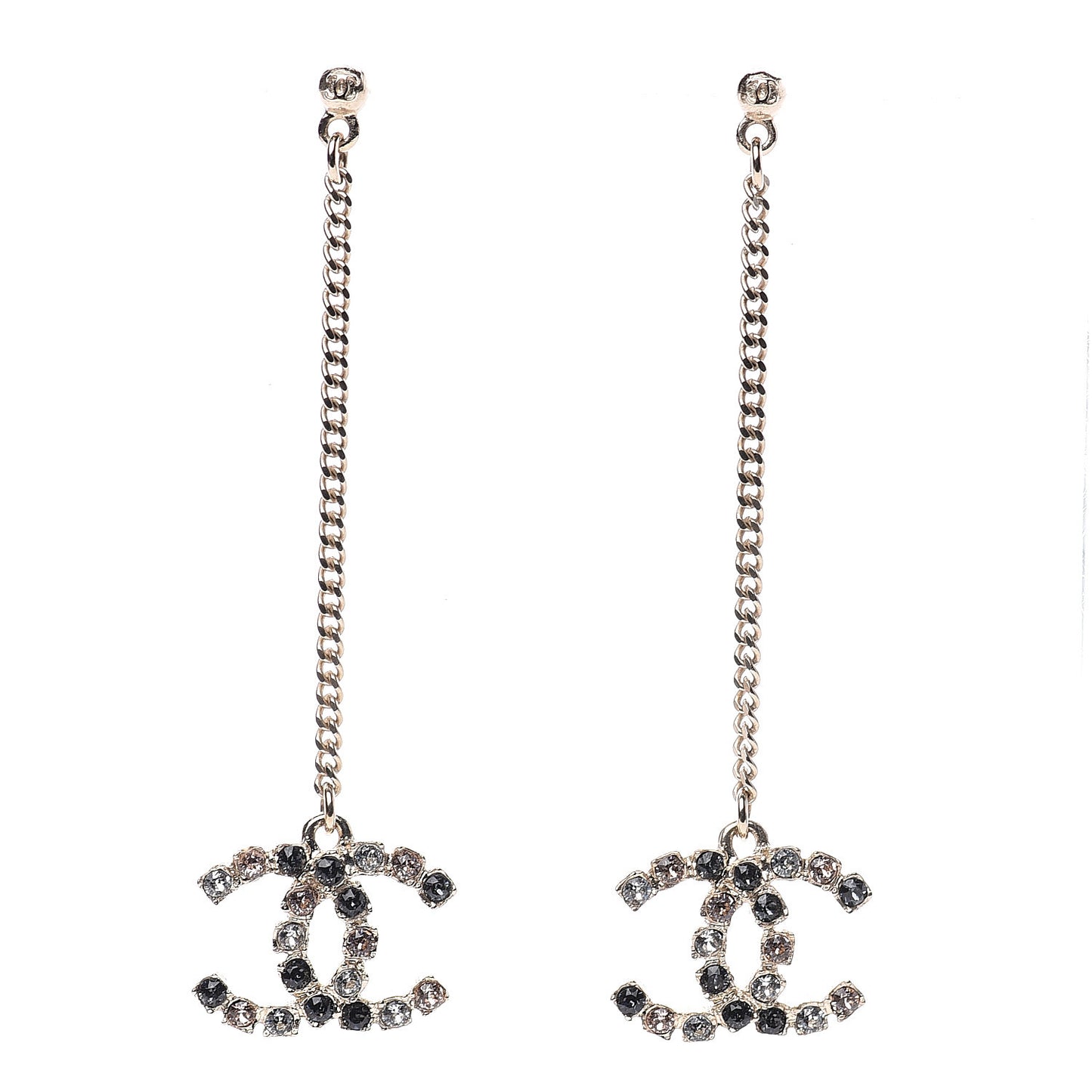 Crystal CC Drop Earrings Pink Grey Gold
