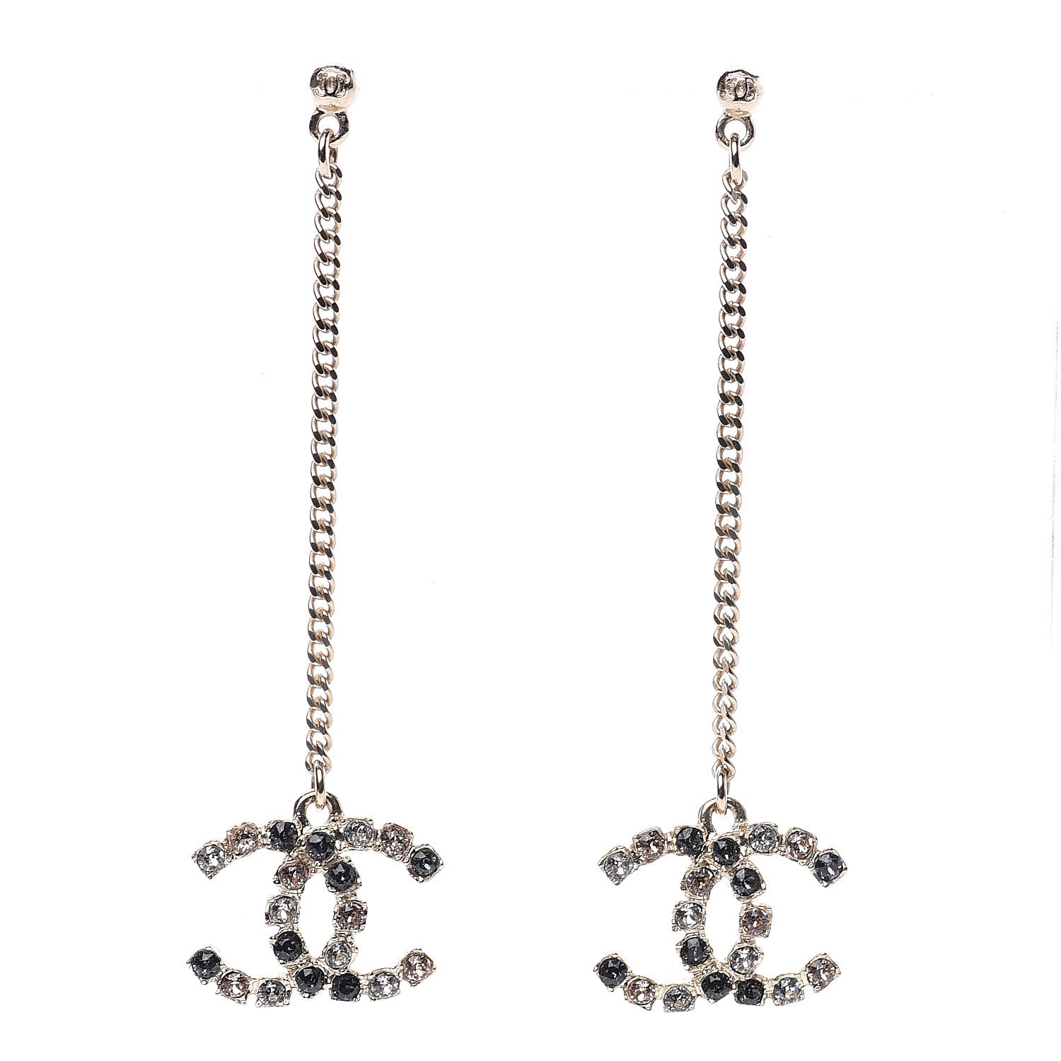 Chanel Crystal CC Drop Earrings Pink Grey Gold 1 of 4