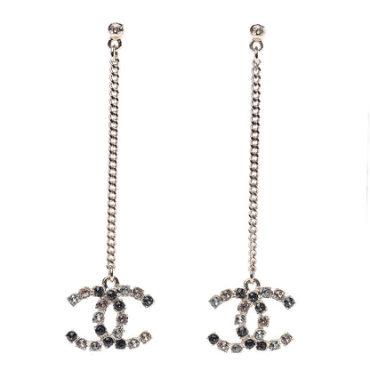 Chanel Crystal CC Drop Earrings Pink Grey Gold 1 of 4