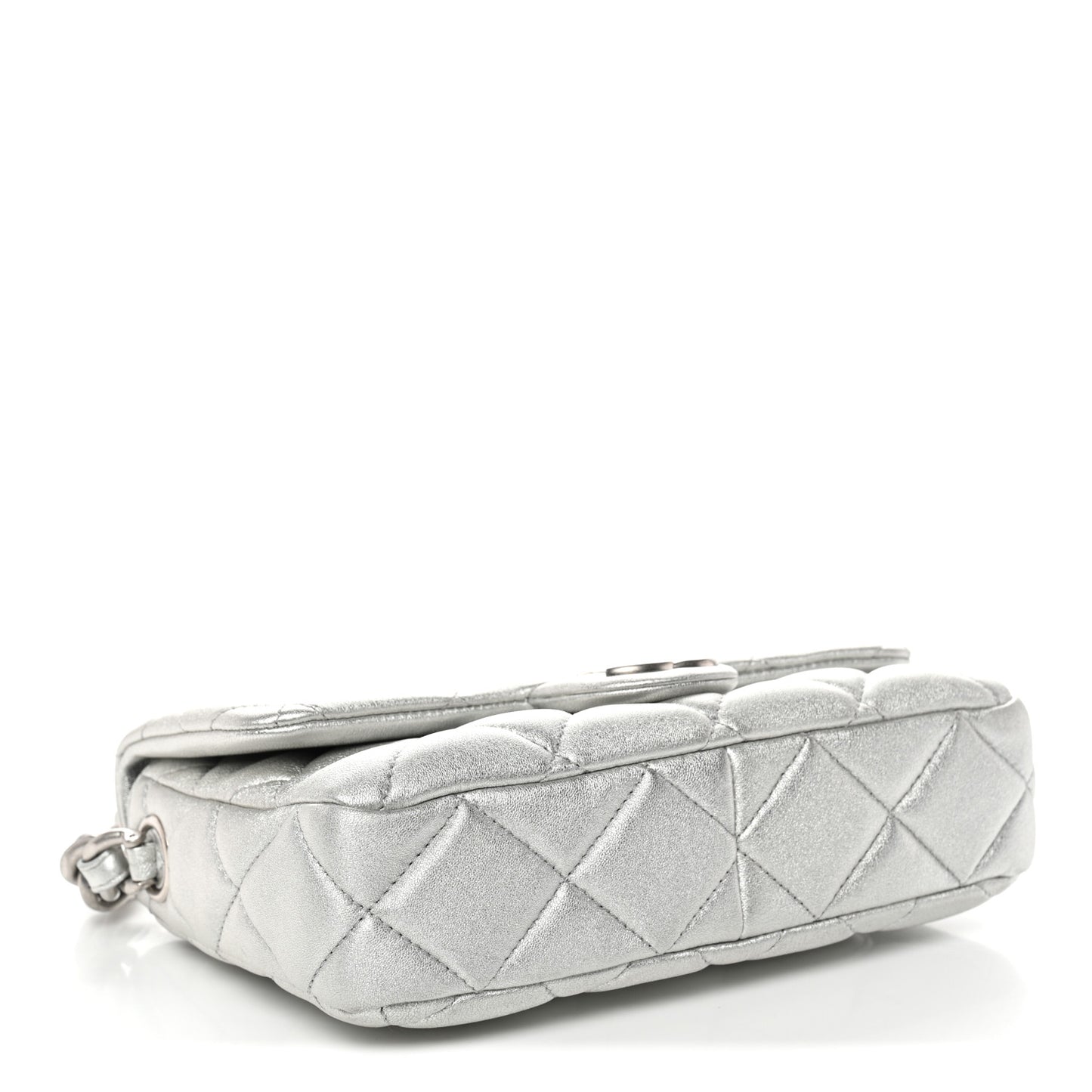 Metallic Lambskin Lacquered Quilted Small Flap Silver