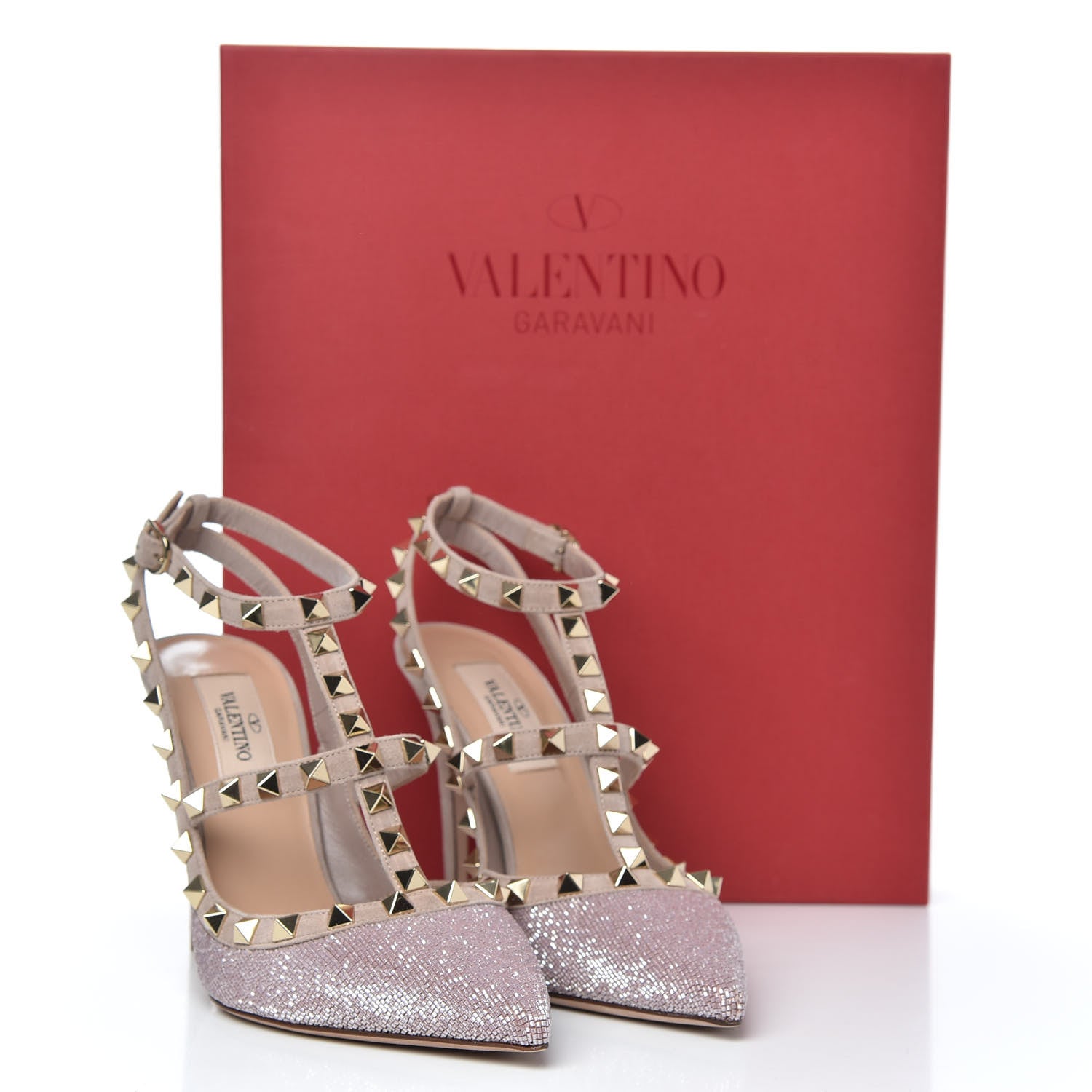 Valentino Garavani Suede Beaded Rockstud Ankle Strap 100mm Pumps 35.5 Poudre 9 of 9