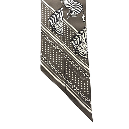 Hermes Silk Les Zebres Twilly Gris Taupe Black White 2 of 4