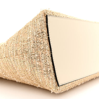 Valentino Garavani Metallic Boucle Raffia Calfskin Rockstud Shoulder Tote White Gold Ivory 8 of 11