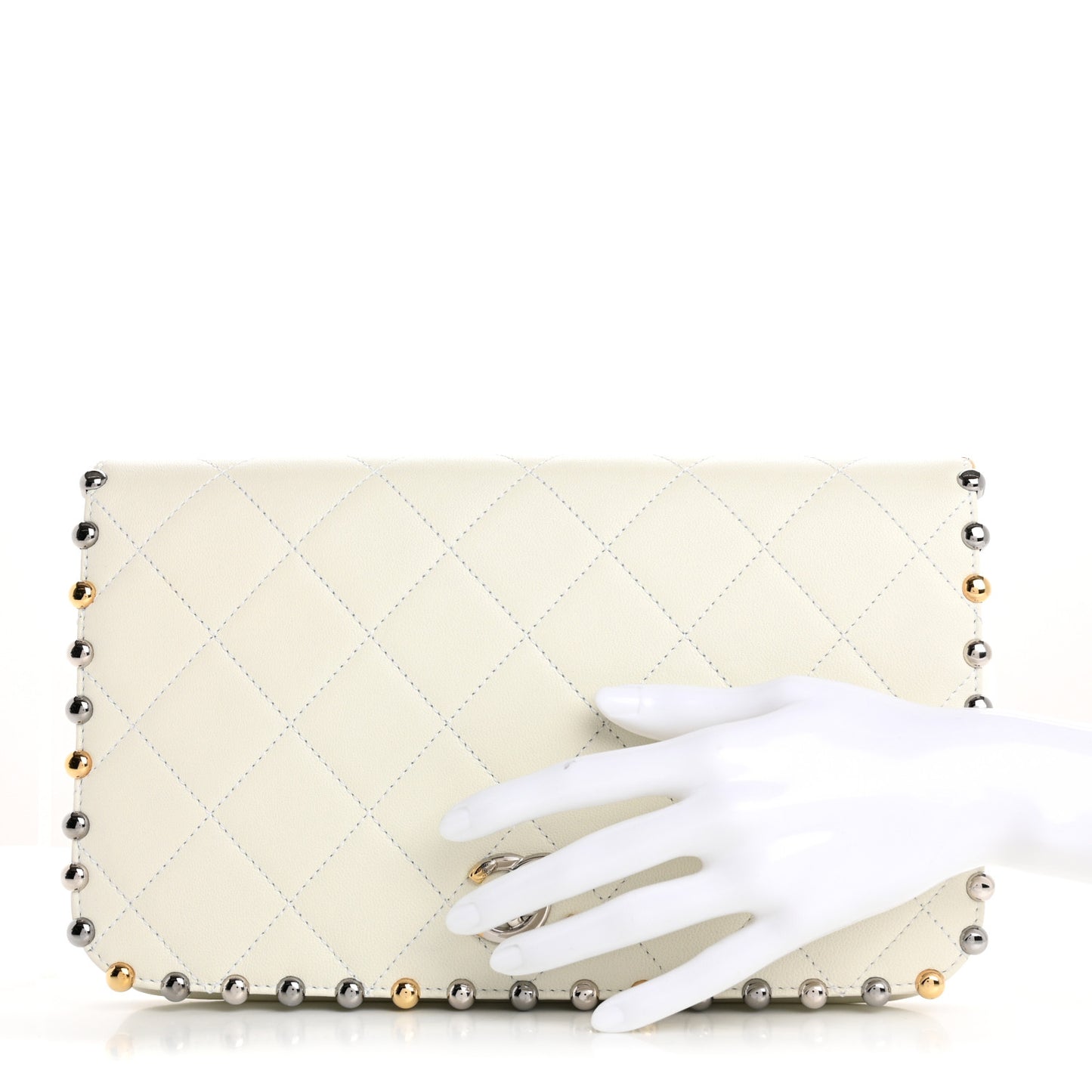 Lambskin Quilted Bubble Clutch White