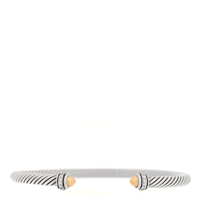 David Yurman Sterling Silver 18K Yellow Gold Diamond 4mm Dome Cable Classics Bracelet 1 of 3