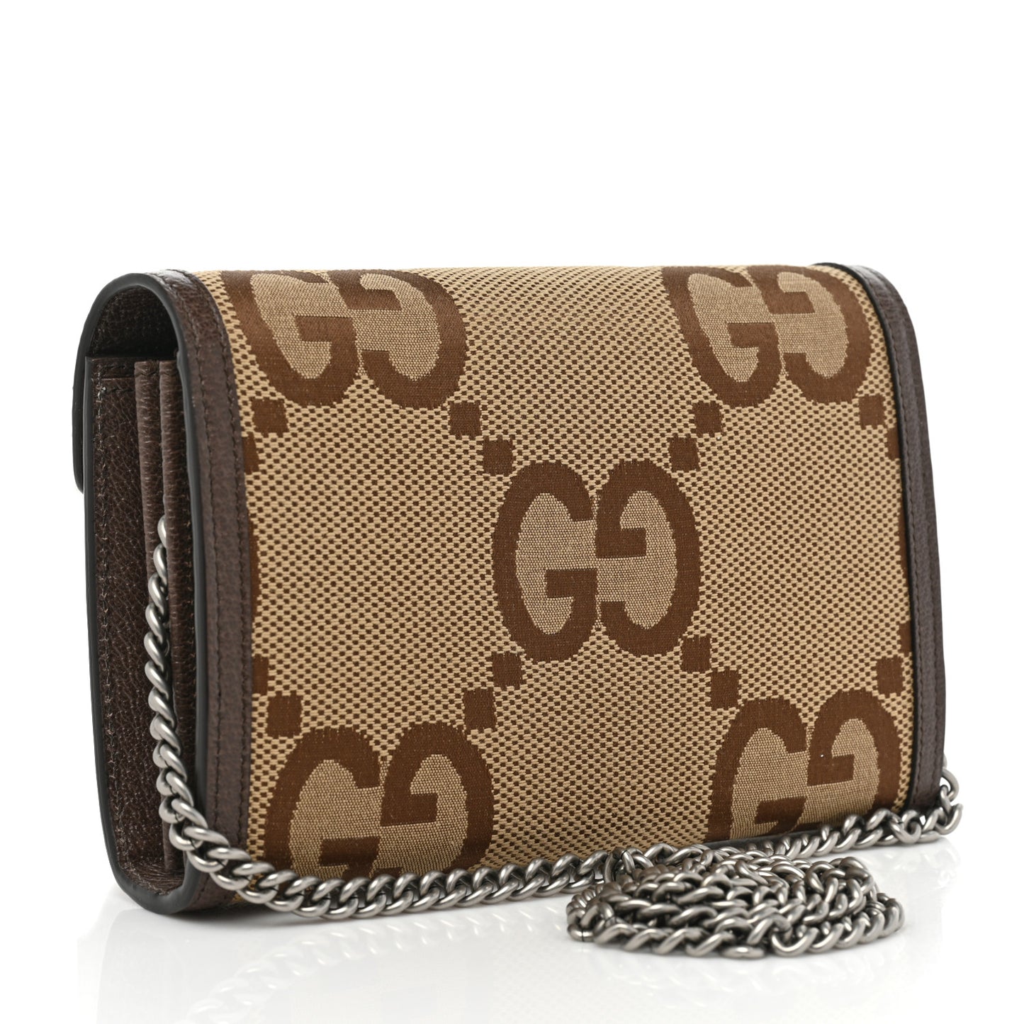 Monogram Jumbo GG Textured Dollar Calfskin Mini Dionysus Chain Wallet Camel Ebony New Acero