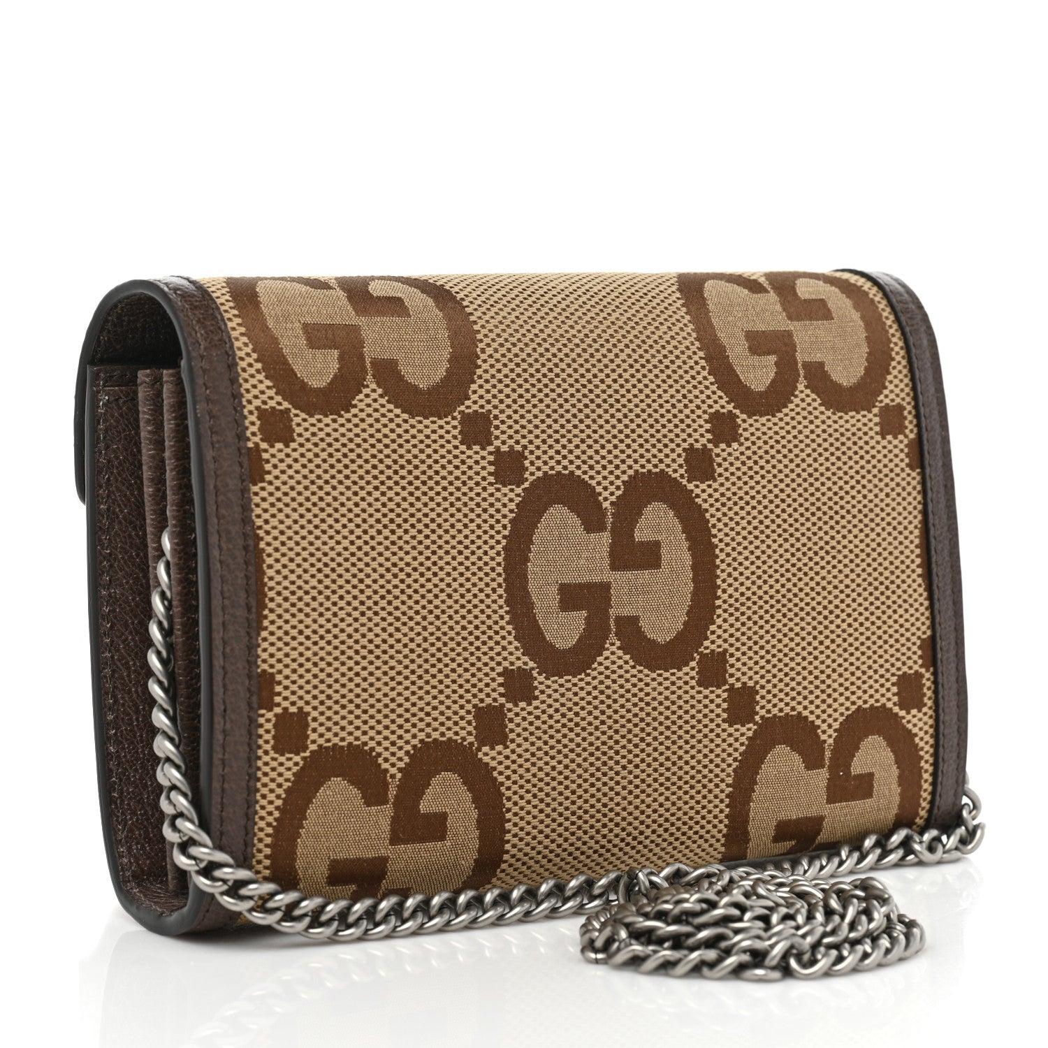 Gucci Monogram Jumbo GG Textured Dollar Calfskin Mini Dionysus Chain Wallet Camel Ebony New Acero 3 of 11