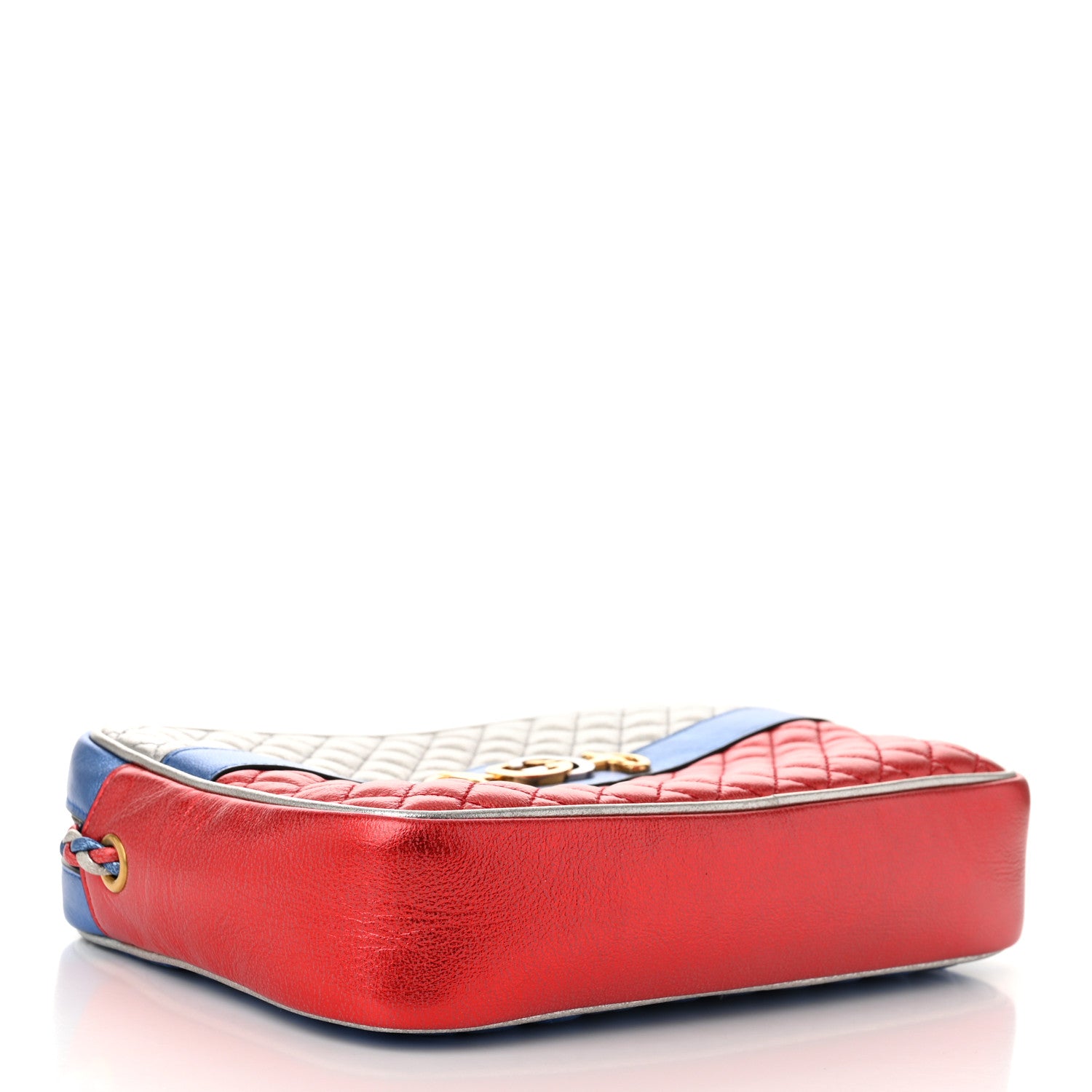 Gucci Laminated Nappa Trapuntata Small Zumi Shoulder Bag Rosso Marine Argento 4 of 10