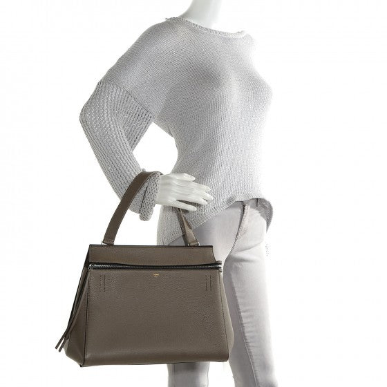 Celine Drummed Calfskin Medium Edge Shoulder Bag Grey 2 of 14