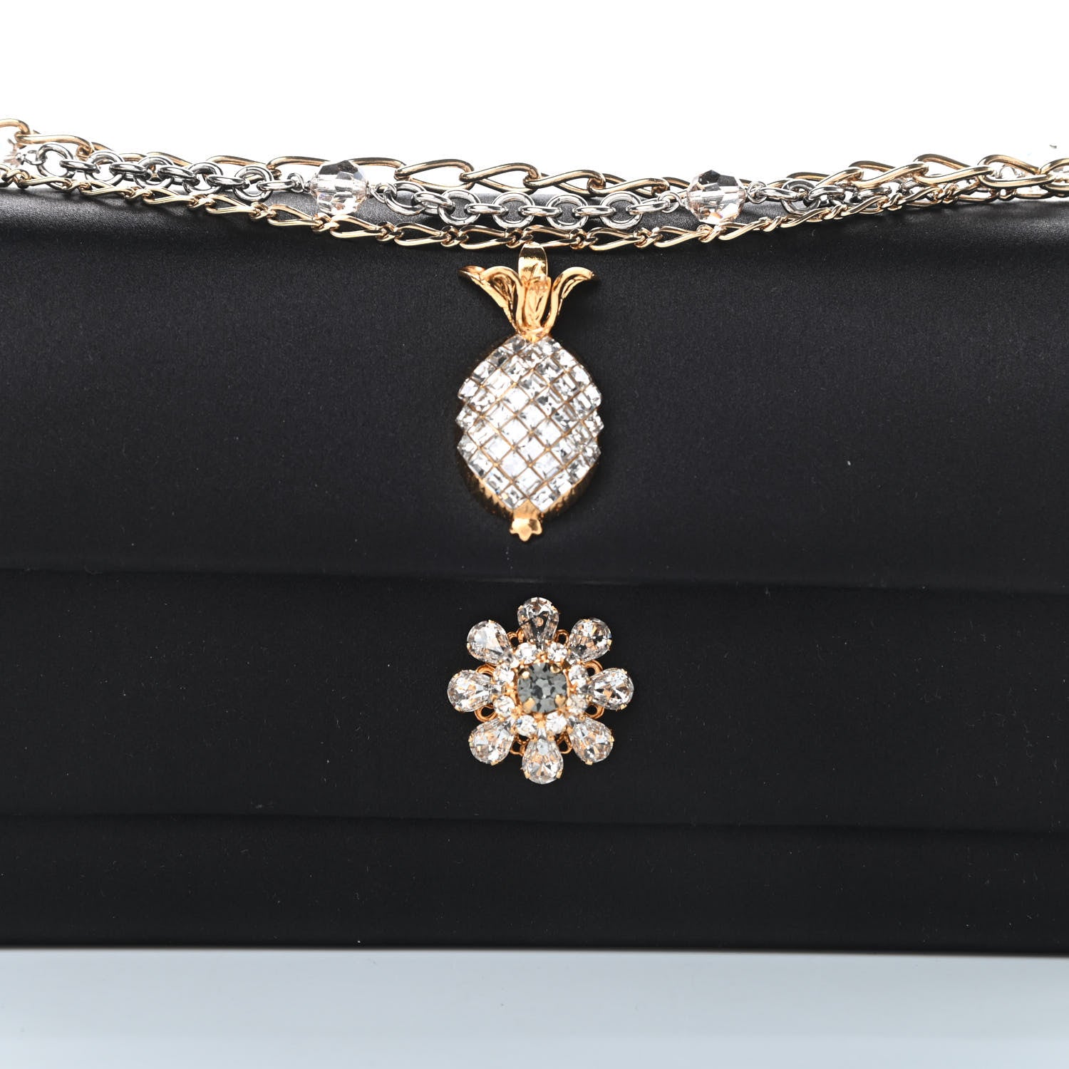 Dolce & Gabbana Satin Crystal Chain Shoulder Bag Black 7 of 9