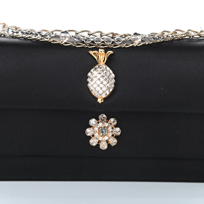 Dolce & Gabbana Satin Crystal Chain Shoulder Bag Black 7 of 9