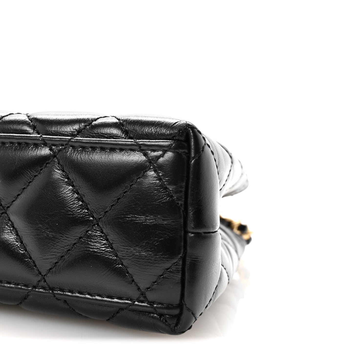 Shiny Aged Calfskin Quilted Nano Kelly Shopper Black