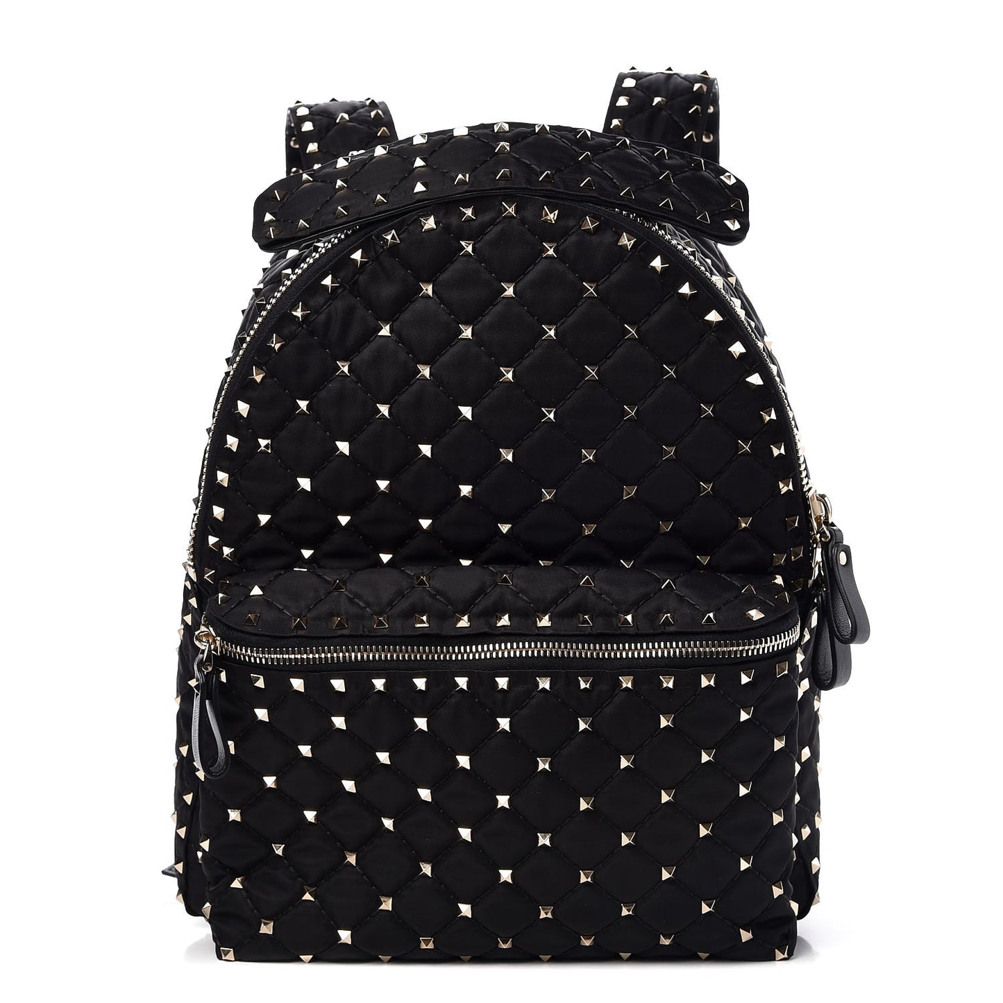 Nylon Quilted Rockstud Spike Backpack Black