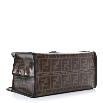 Fendi Glazed Fabric Vitello Century FF 1974 Stamp Patch Mini Peekaboo Defender Cover Mogano Panna Black 4 of 9