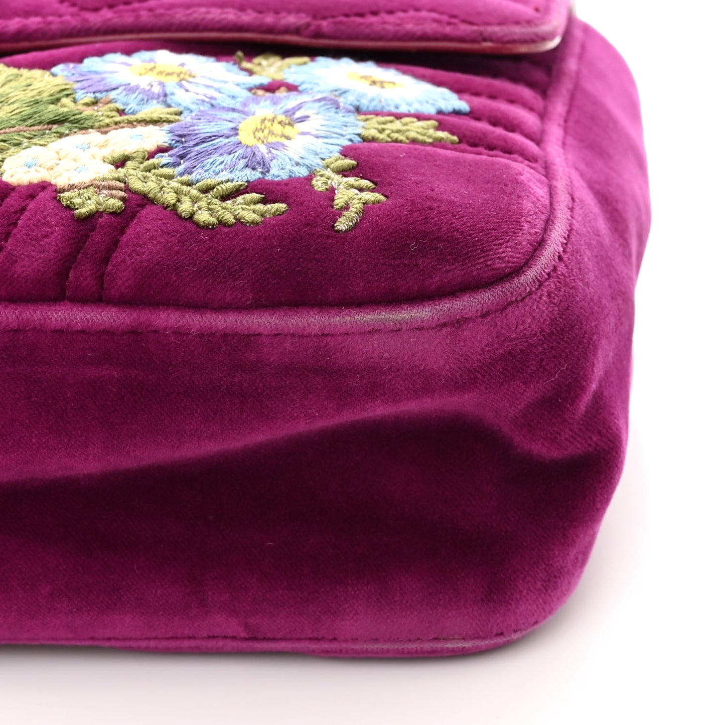 Velvet Matelasse Loved Embroidered Medium GG Marmont Shoulder Bag Fuchsia Violet Cyclamen