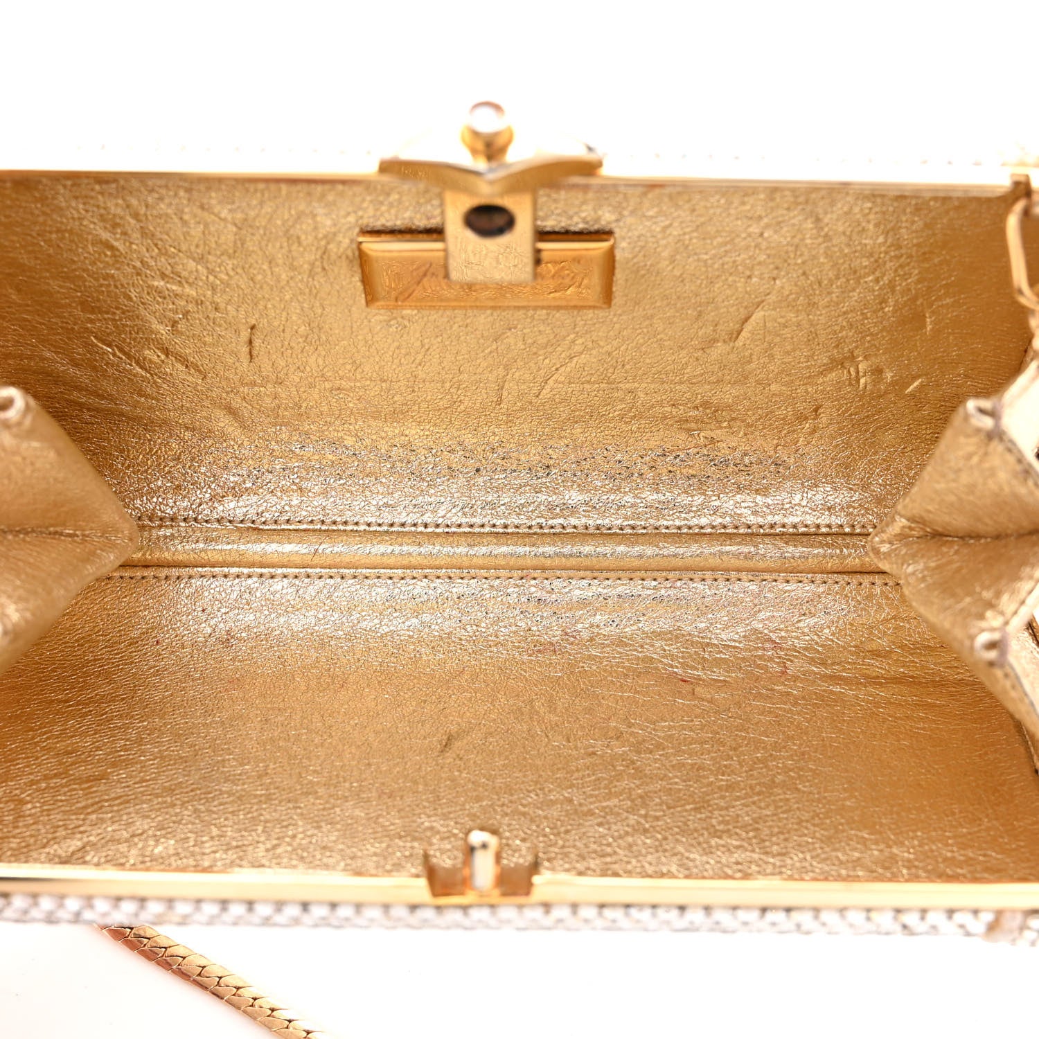 Judith Leiber Swarovski Crystal Pearl Floral Minaudiere Clutch Gold Multicolor 6 of 13