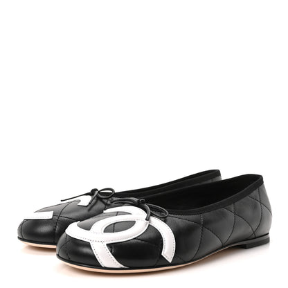 Chanel Lambskin Quilted CC Cambon Ballet Flats 38.5 Black White 4 of 10