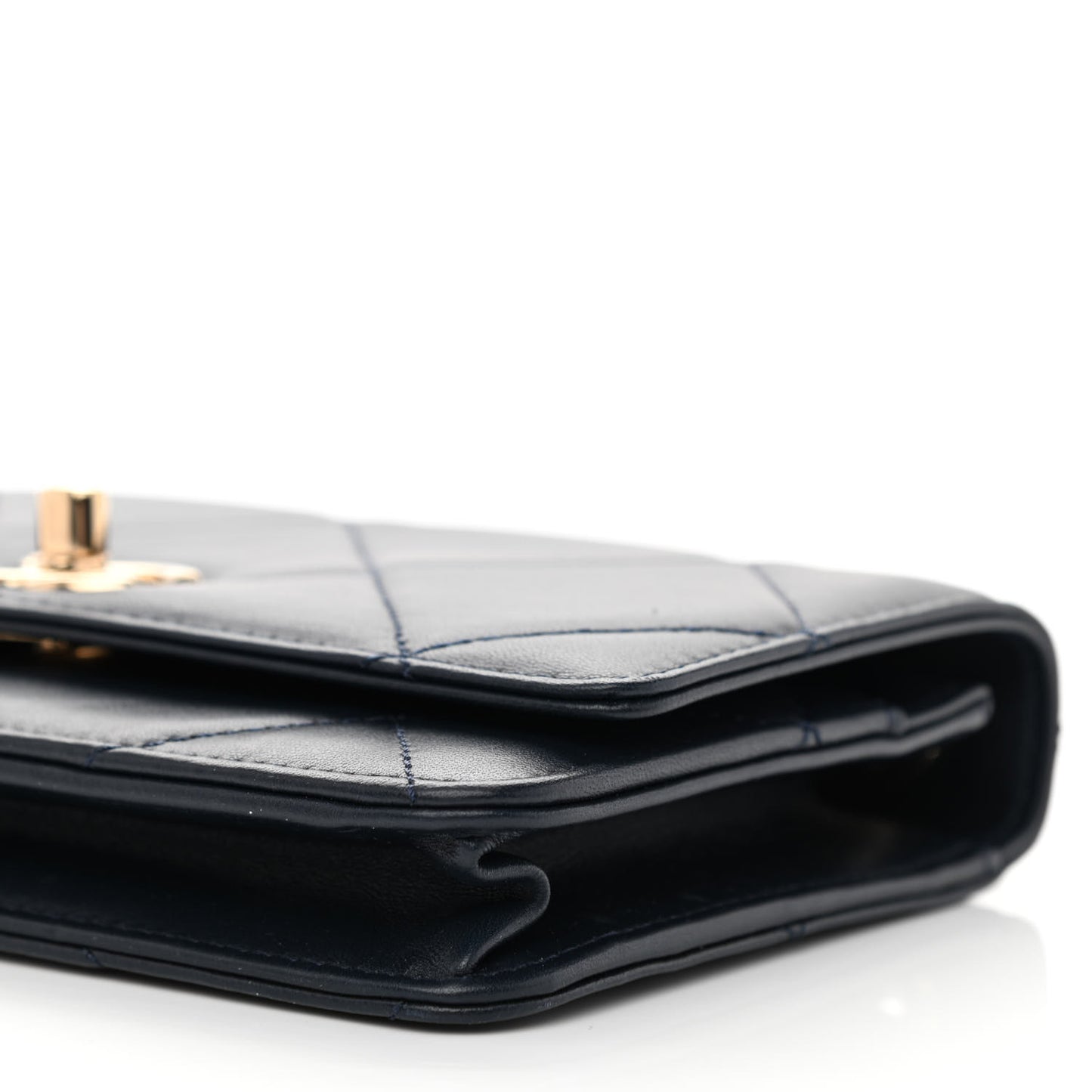 Lambskin Quilted Trendy CC Wallet On Chain WOC Navy