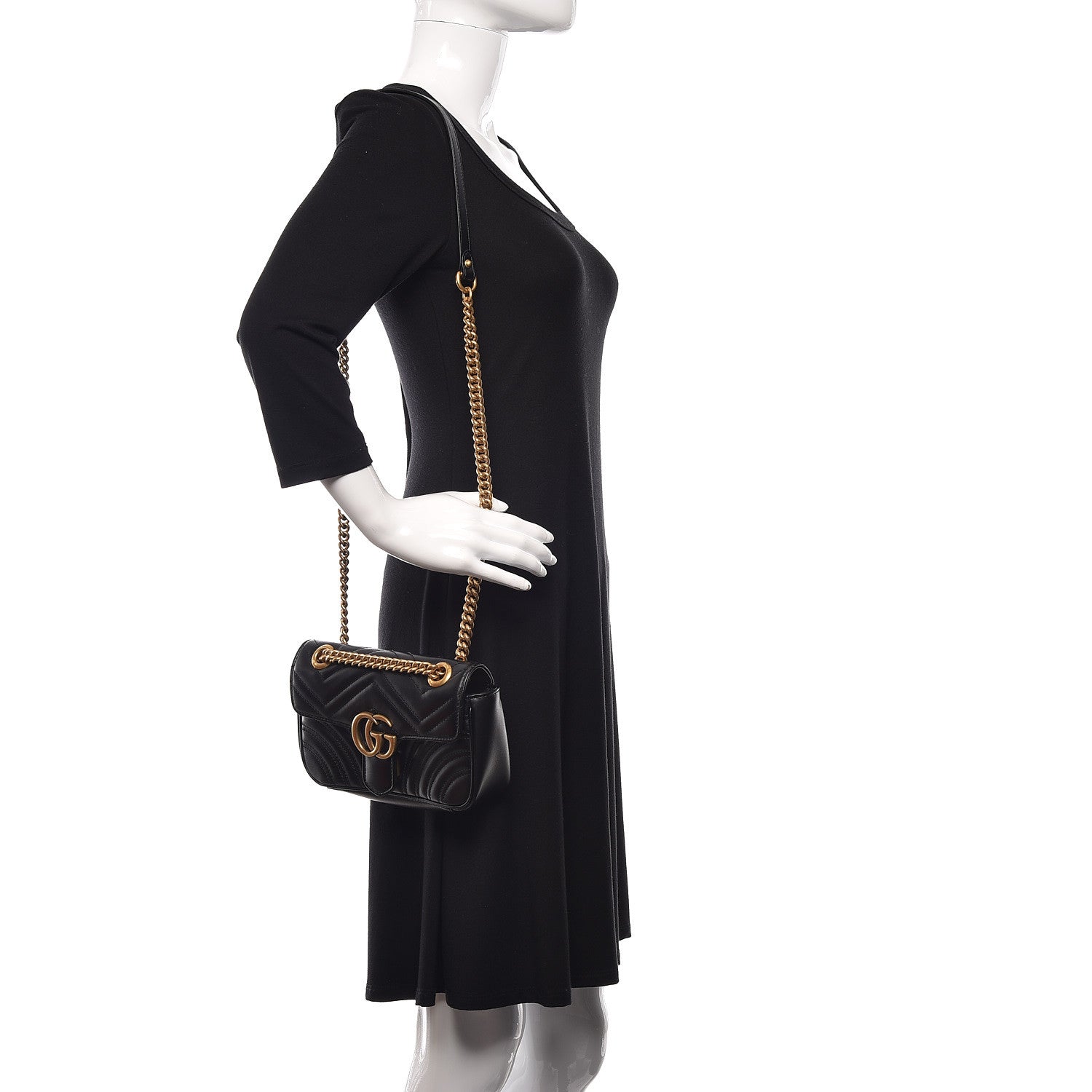 Gucci Calfskin Matelasse Mini GG Marmont Shoulder Bag Black 2 of 11