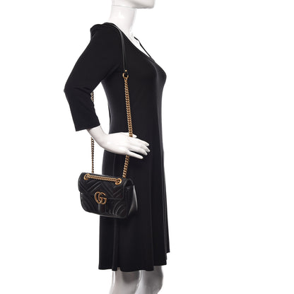 Gucci Calfskin Matelasse Mini GG Marmont Shoulder Bag Black 2 of 11