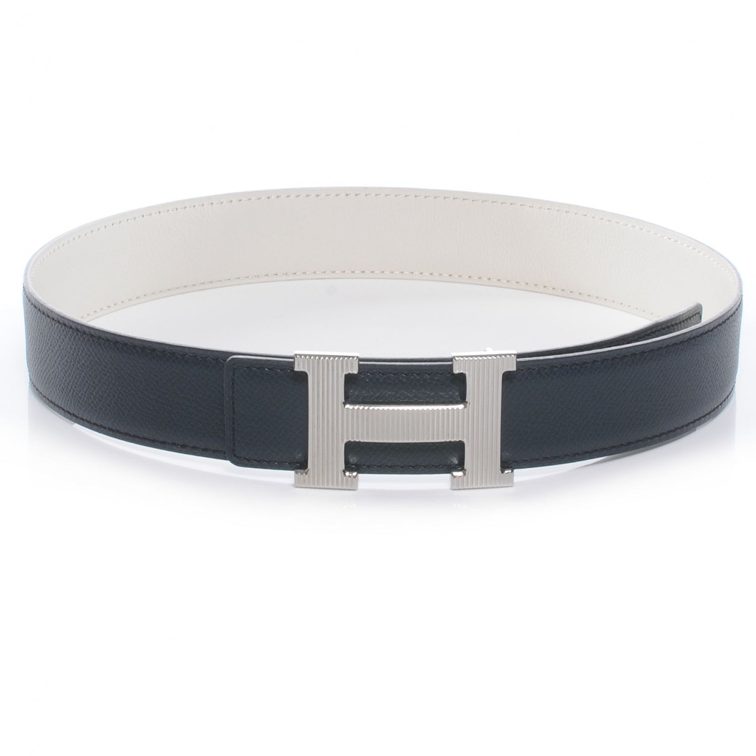 Hermes Courchevel Swift Reversible Constance 32mm H Belt Indigo and Blanc 65 1 of 5