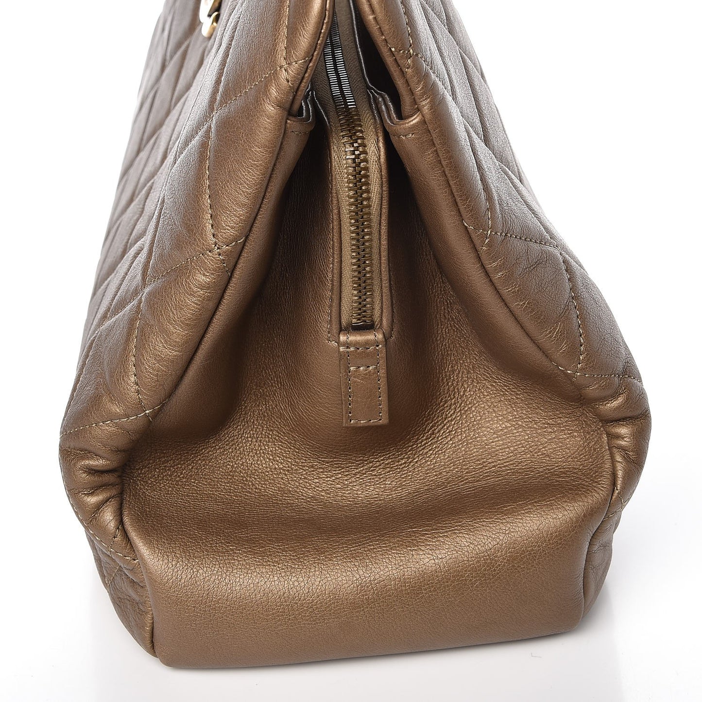 Metallic Calfskin Quilted Large CC Crown Tote Gold
