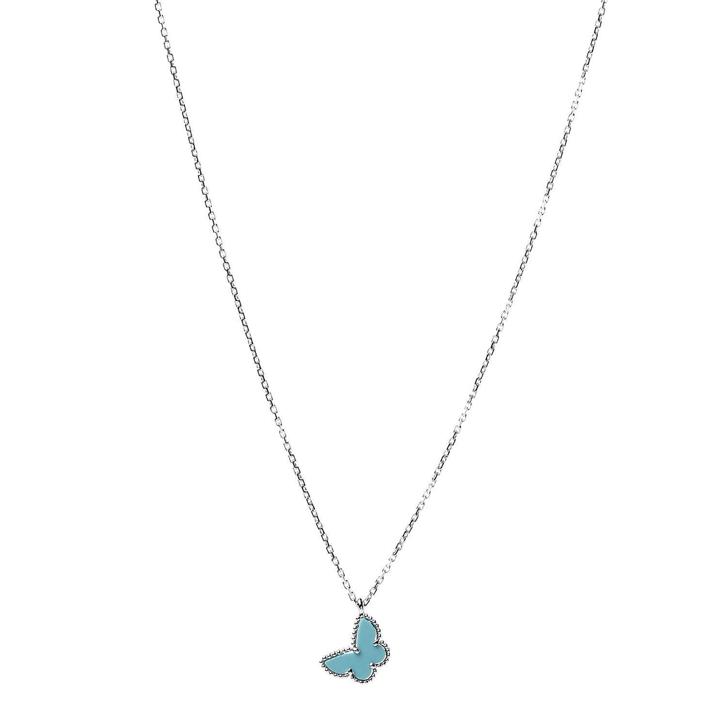 18K White Gold Turquoise Sweet Alhambra Butterfly Pendant Necklace