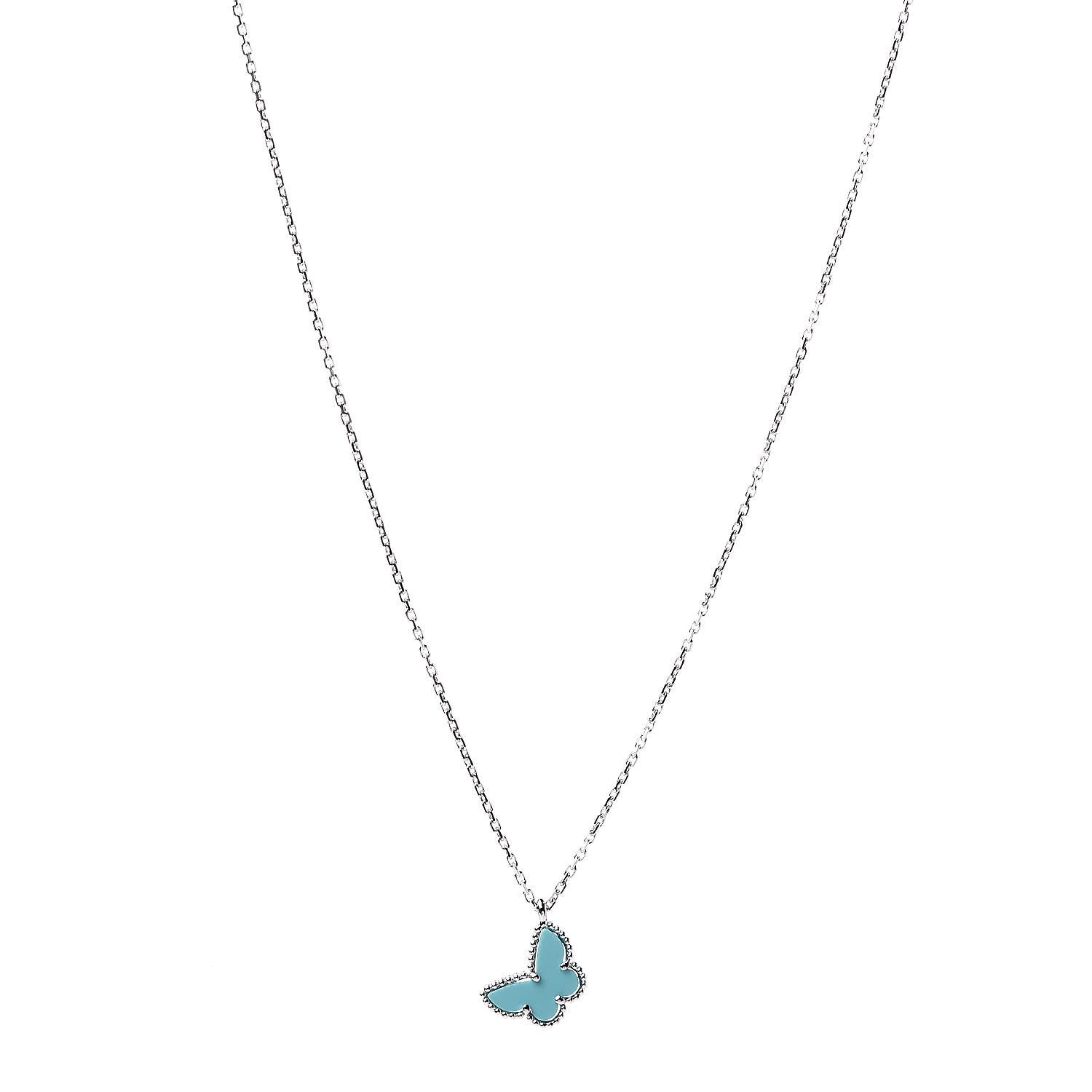 Van Cleef & Arpels 18K White Gold Turquoise Sweet Alhambra Butterfly Pendant Necklace 1 of 7
