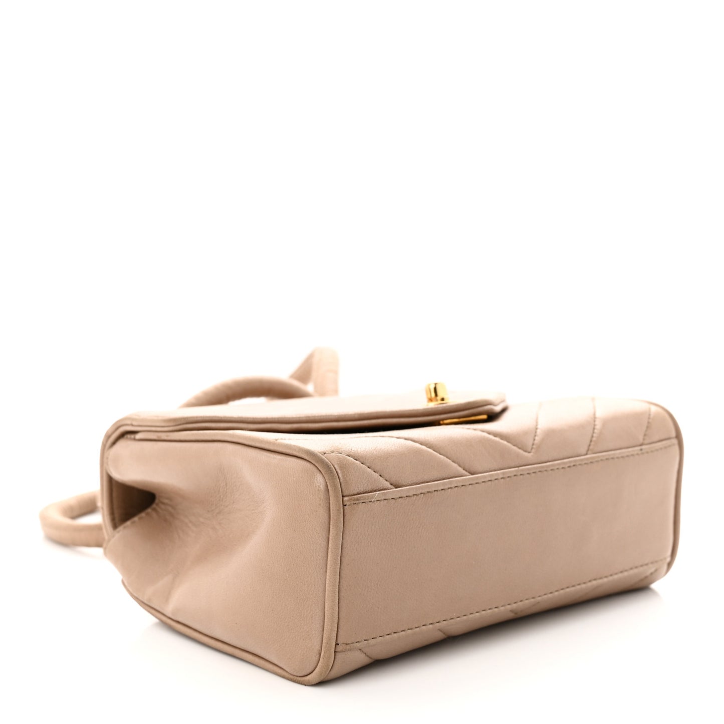 Lambskin Chevron Quilted Small Single Flap Beige