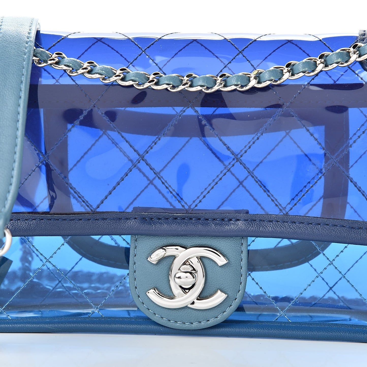 PVC Lambskin Stitched Mini Coco Splash Flap Blue