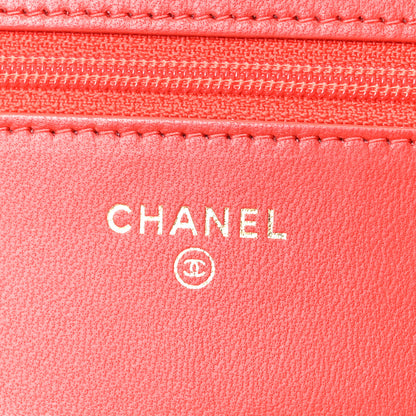 Chanel Lambskin Quilted Wallet On Chain WOC Red 5 of 10