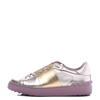 Valentino Garavani Metallic Calfskin Rockstud Open Sneakers 36.5 Silver Gold Pink 1 of 10