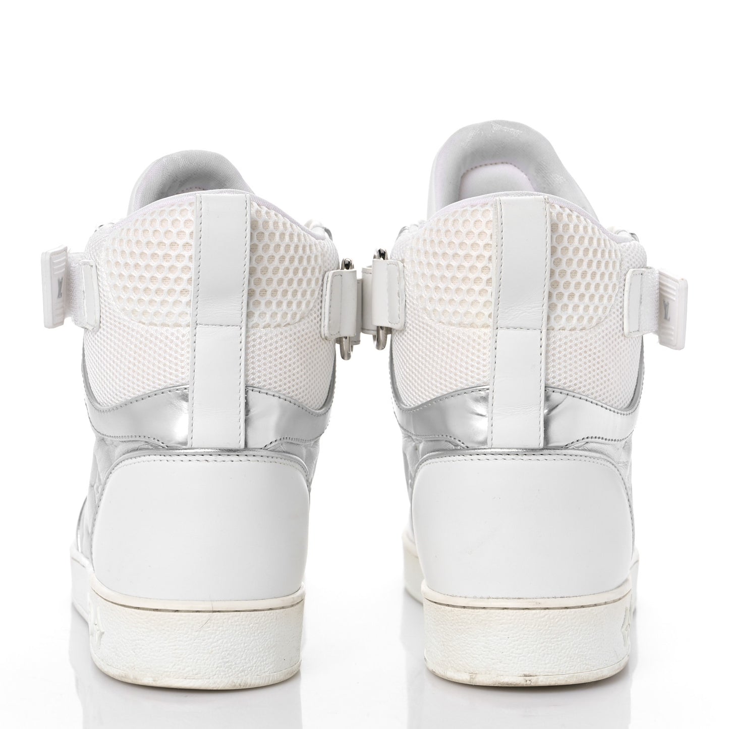 Metallic Calfskin Embossed Monogram Boombox Sneakers 38 White Silver