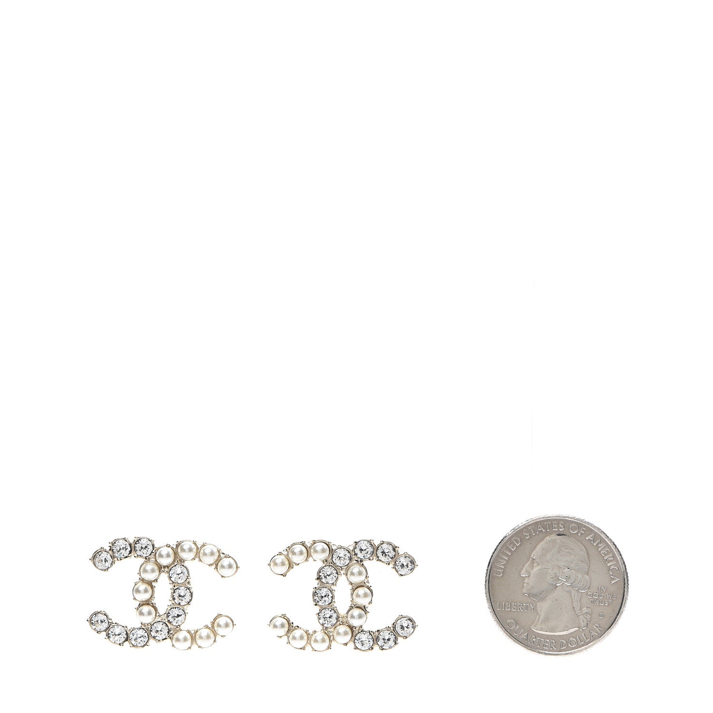 Crystal Pearl CC Earrings Light Gold