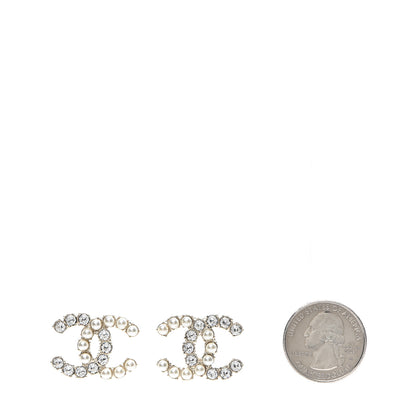 Chanel Crystal Pearl CC Earrings Light Gold 2 of 5
