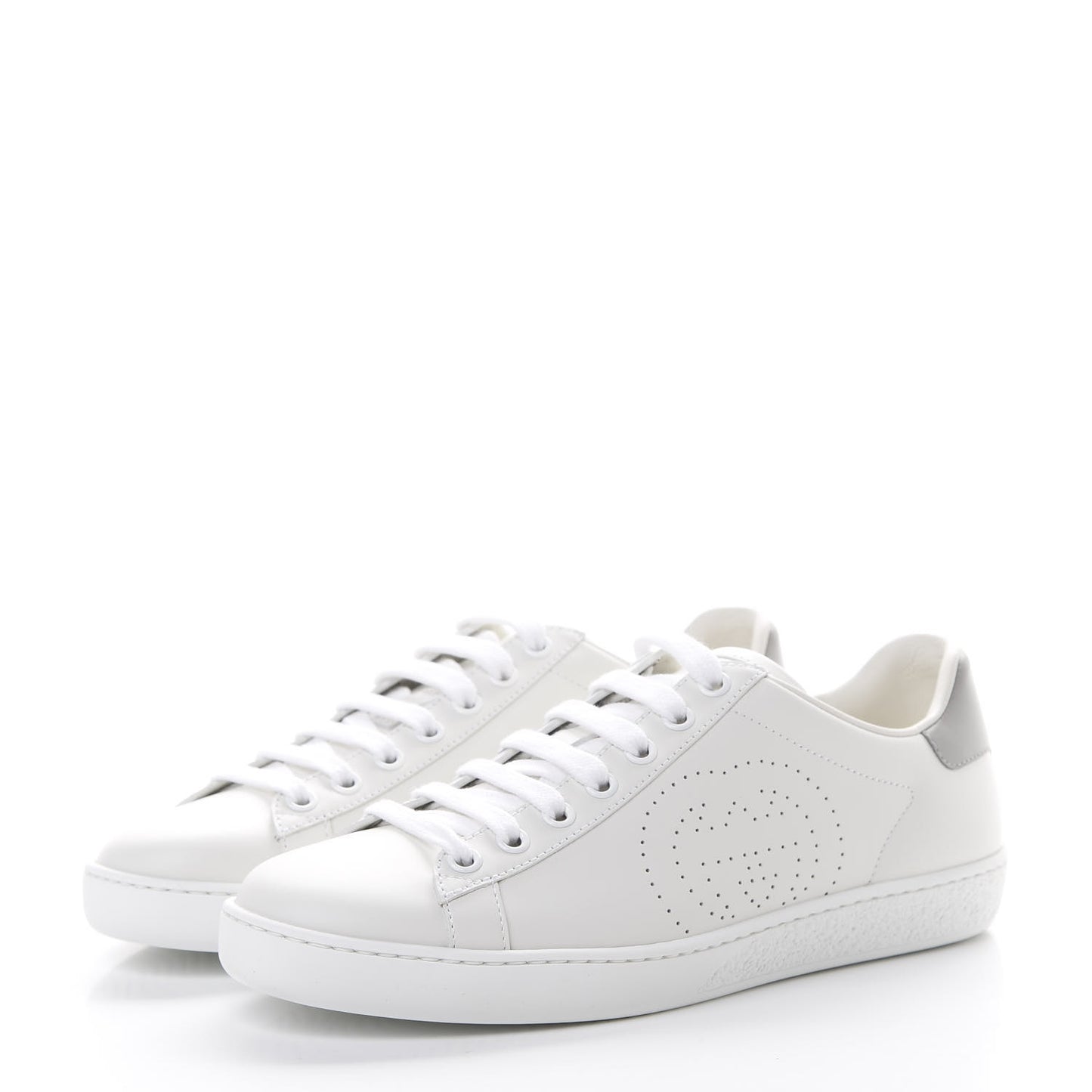 Calfskin Interlocking G Perforated Womens Ace Sneakers 36 White Grey Sky