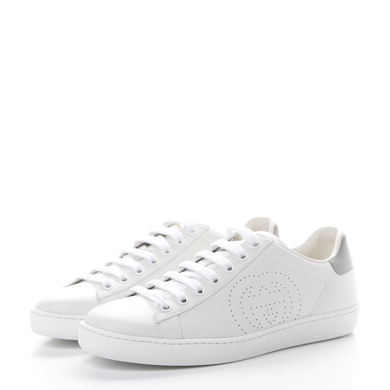 Gucci Calfskin Interlocking G Perforated Womens Ace Sneakers 36 White Grey Sky 3 of 8