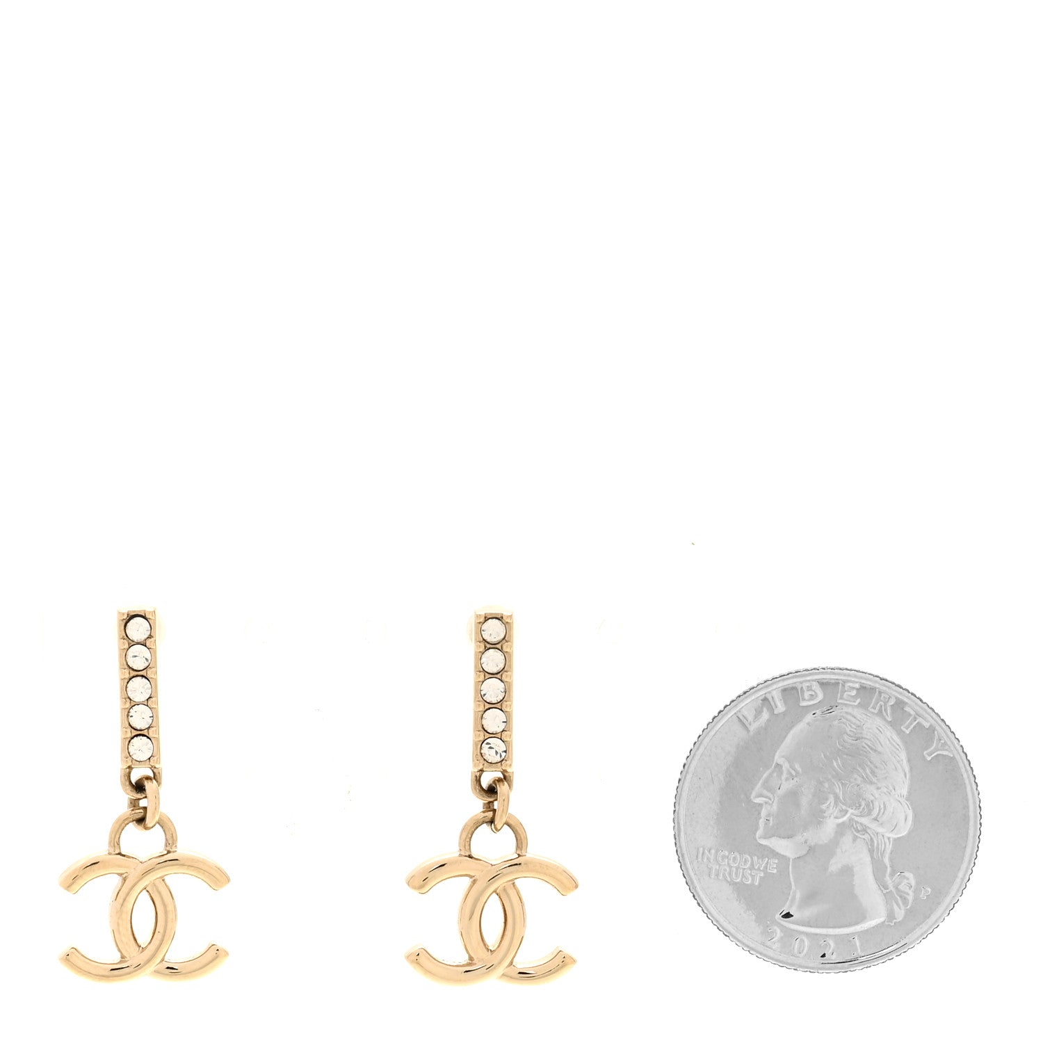 Chanel Crystal CC Drop Earrings Gold 2 of 5