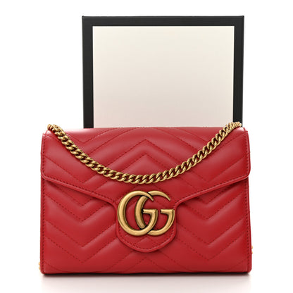 Gucci Calfskin Matelasse GG Marmont Chain Wallet Hibiscus Red 3 of 10