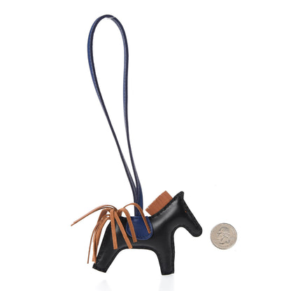 Hermes Milo Lambskin Grigri Rodeo Horse Bag Charm PM Black Bleu Encre Gold 2 of 5