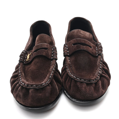 Saint Laurent Suede Le Loafer 15 Penny Slippers 37.5 Dark Chocolate 3 of 10