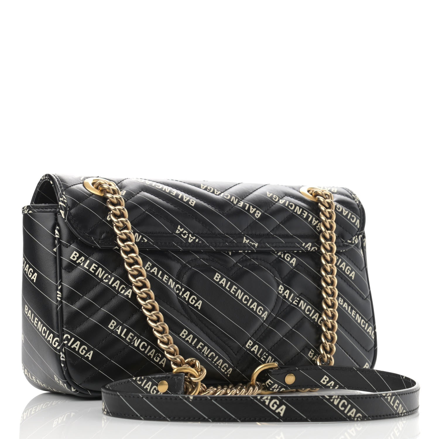 Gucci X BALENCIAGA Calfskin Matelasse Logo Print Small GG Marmont Shoulder Bag Black 3 of 13