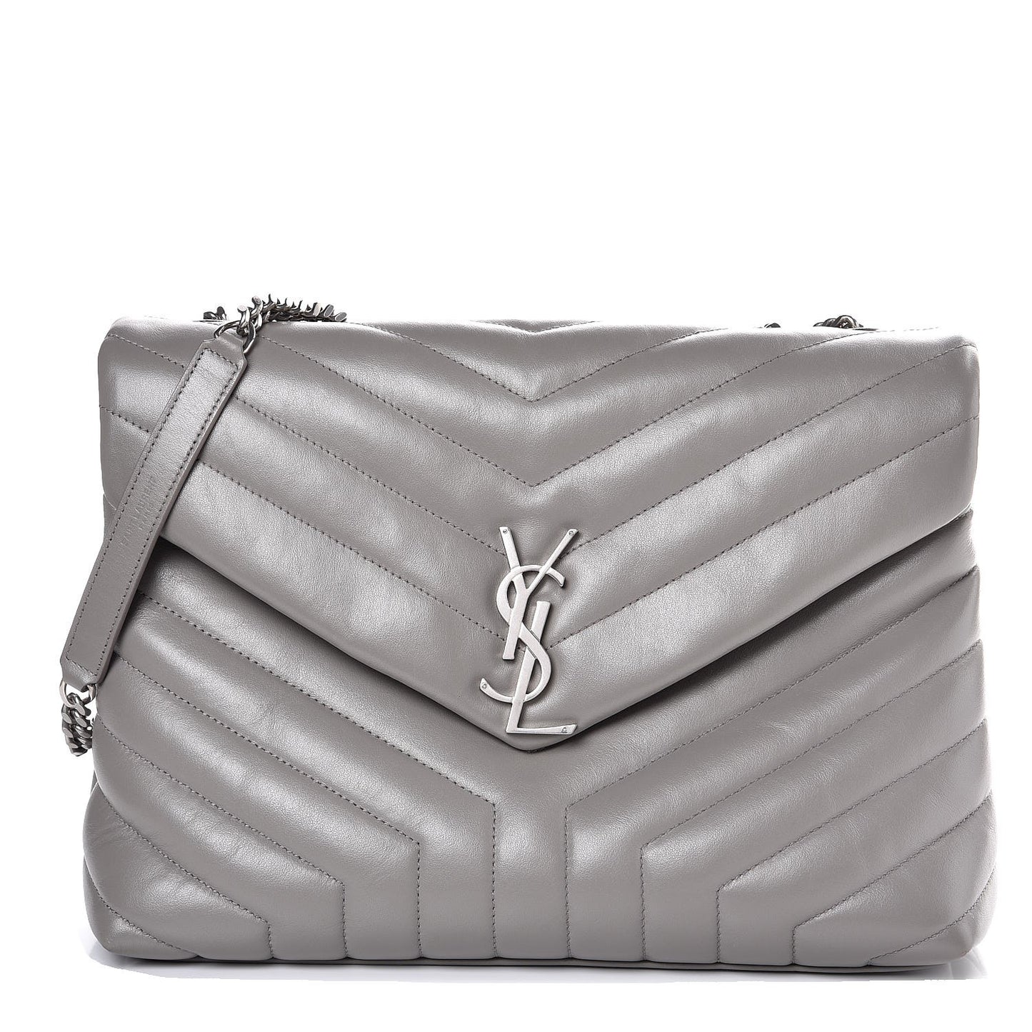 Calfskin Y Quilted Monogram Medium Loulou Chain Satchel Light Gray